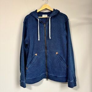 Taylor Stitch The Apres Hoodie Indigo Waffle Knit Sweater Full Zip Up